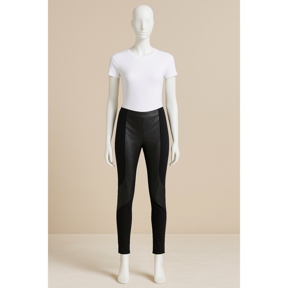 Guess Pants - Guess Faux Leather Panel Leggings Women's Size XL Black Stretch High‎ Waist